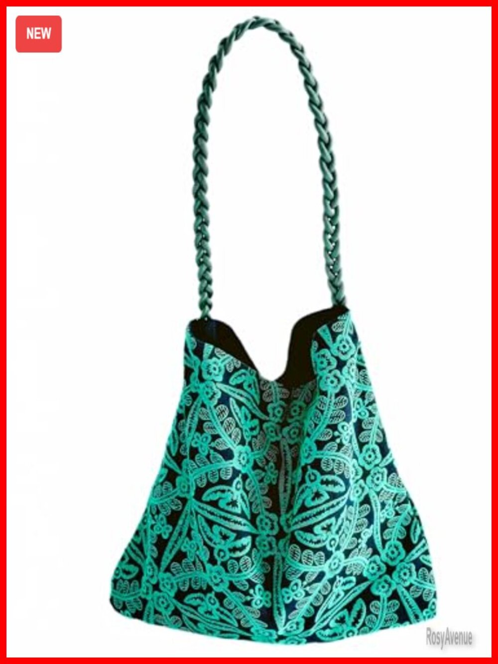 Boho Embroidered Canvas Tote Bag Large Synthetic Leather Braided Handle